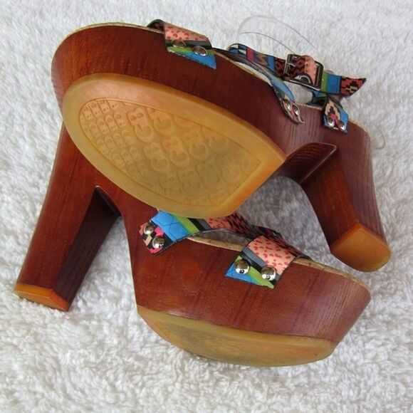 Gianni Bini Chunky High Heels Women's Size 8 Multicolor Tribal Print VGUC - Picture 5 of 14